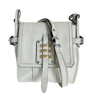 Oryany Leather Crossbody Saddle Bag Off White Retro Green Lining Adjustable Stra